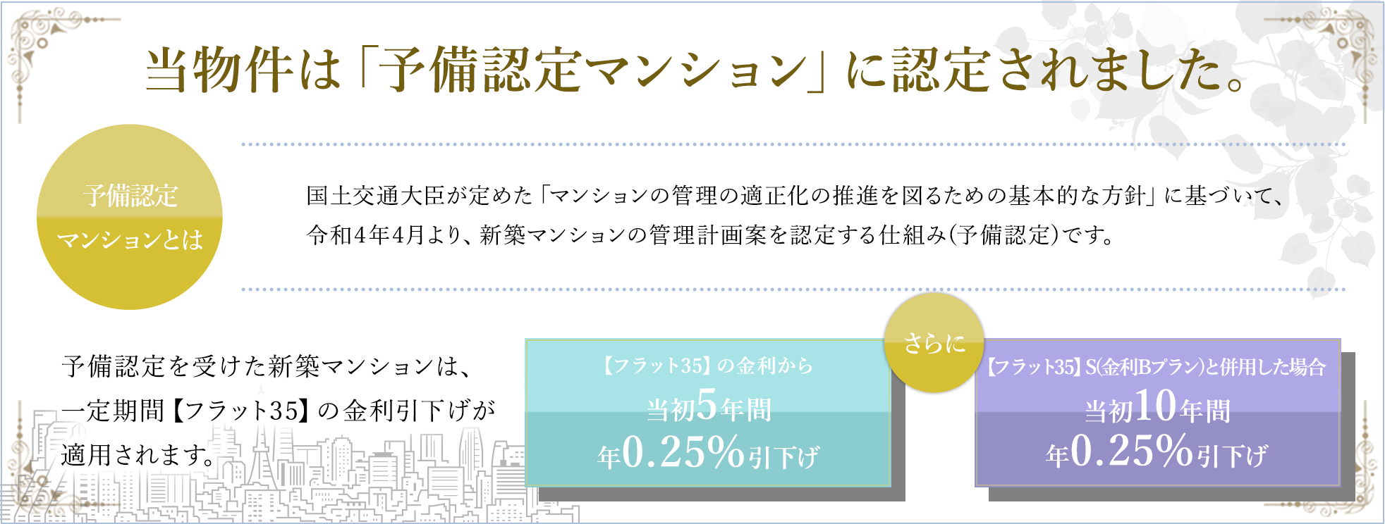 当物件は「予備認定マンション」に認定されました。