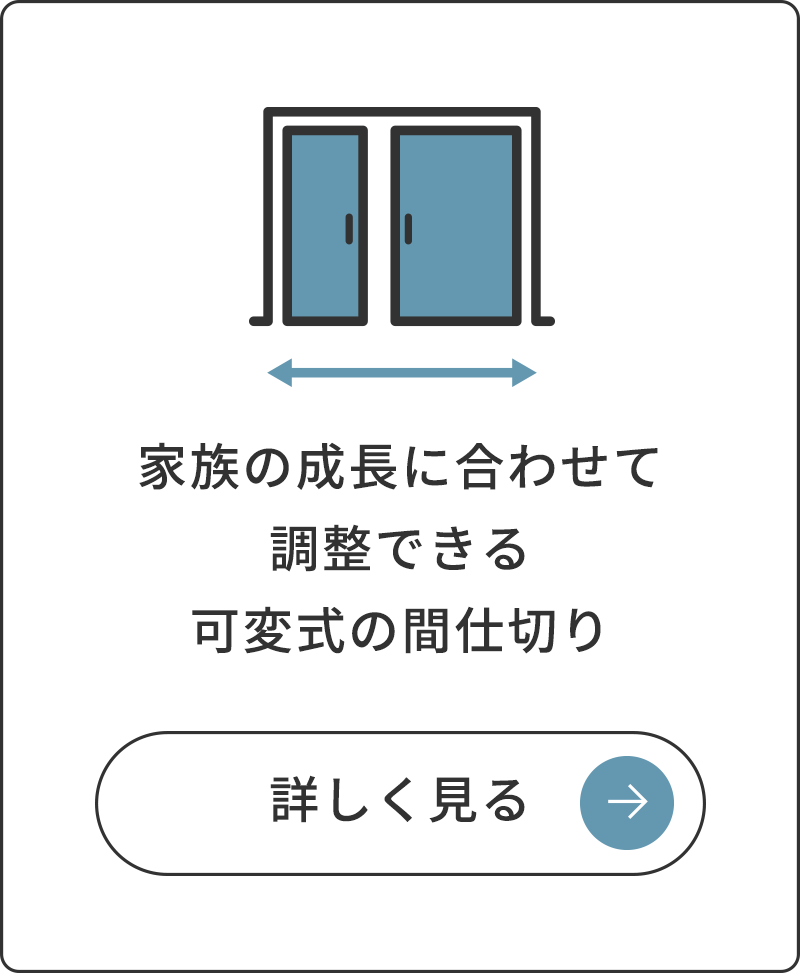 家族の成長に合わせて調整できる可変式の間仕切り